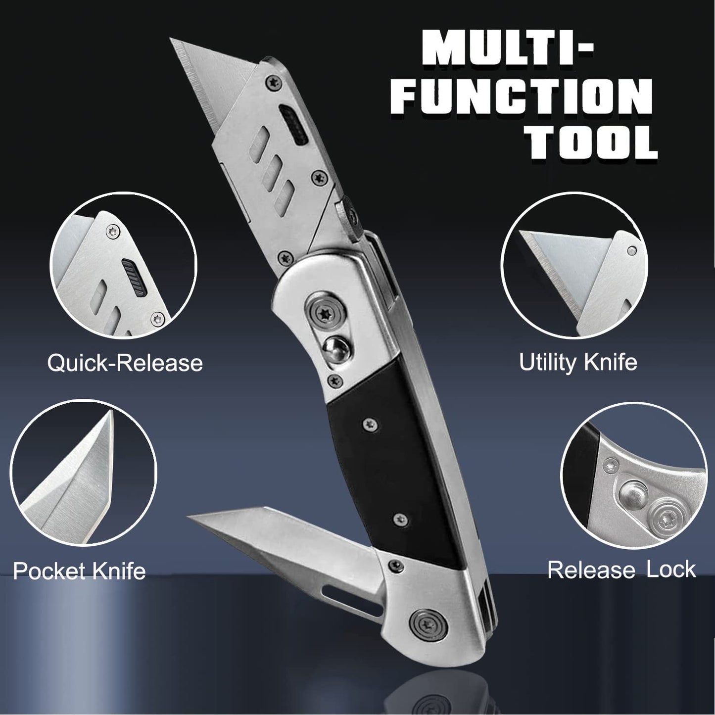 Folding Utility Knife with Sheath and 10 Razor Blades