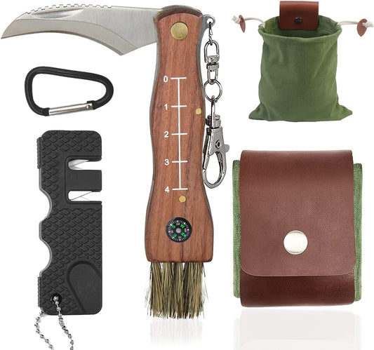 Mushroom Knife with Brush and Foraging Bag Kit