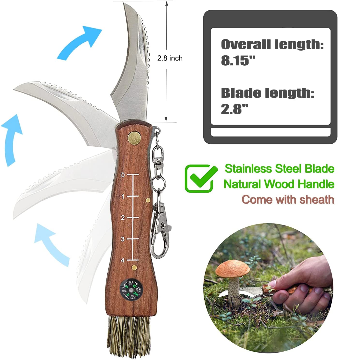 Mushroom Knife with Brush and Foraging Bag Kit